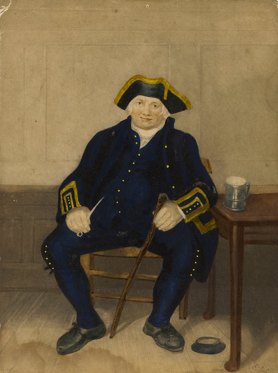 Porträt eines Greenwich-Pensionärs, sitzend mit Tonpfeife und Krug von Henry (after) Dawe