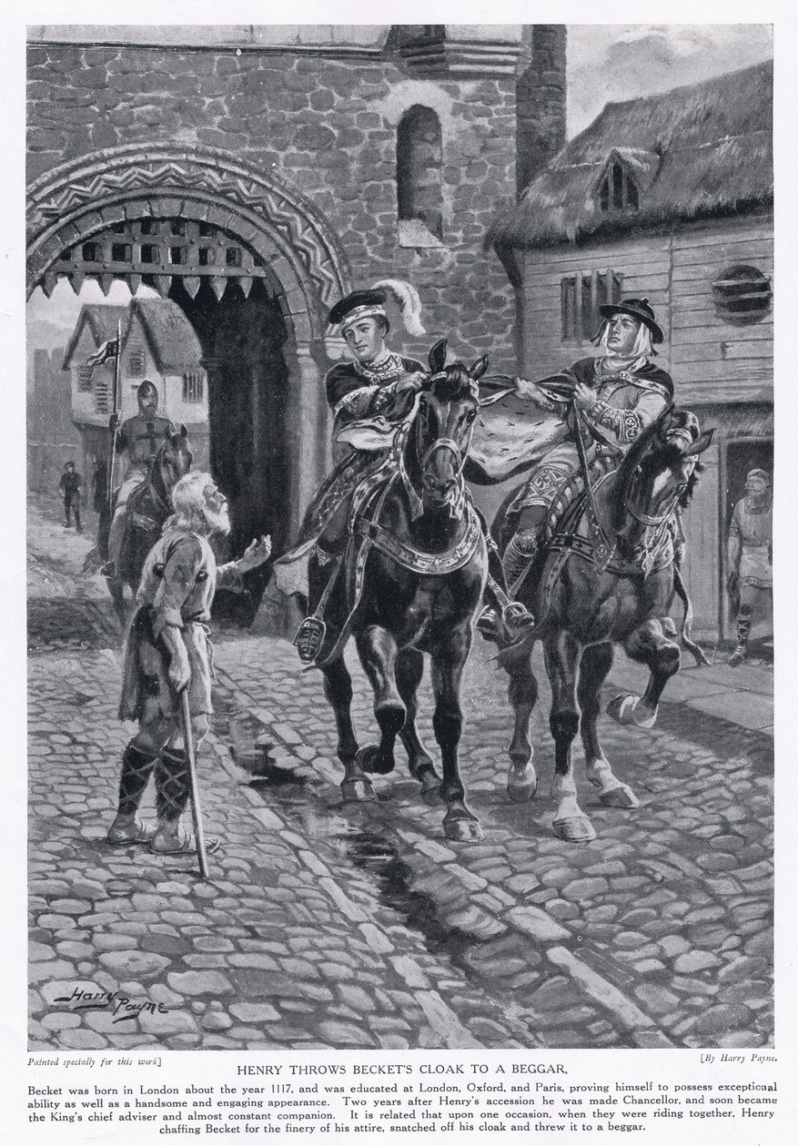 Heinrich wirft Becketts Mantel einem Bettler zu, 1117 n. Chr., 1920er Jahre von Henry A. Payne