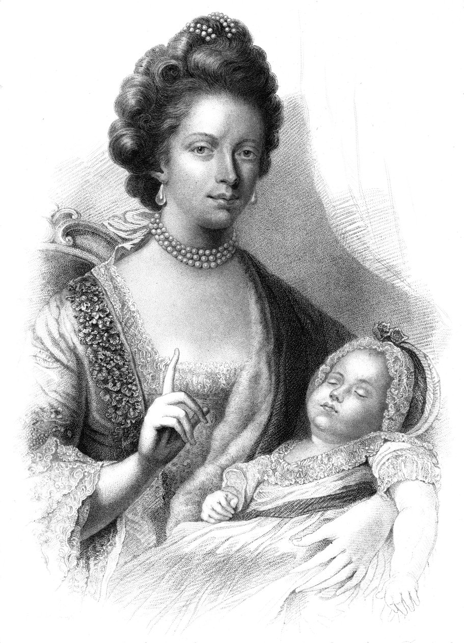 Königin Charlotte 1744-1818 mit dem zukünftigen König Georg IV. 1762-1830, 19. Jahrhundert von Henry Adlard