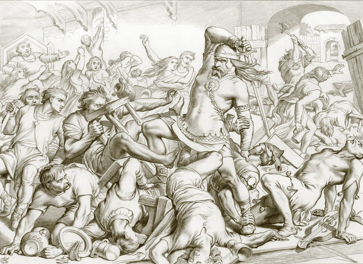 Wie Hereward Bourne von Franzosen befreite (Gravur) von Henry Courtney (after) Selous