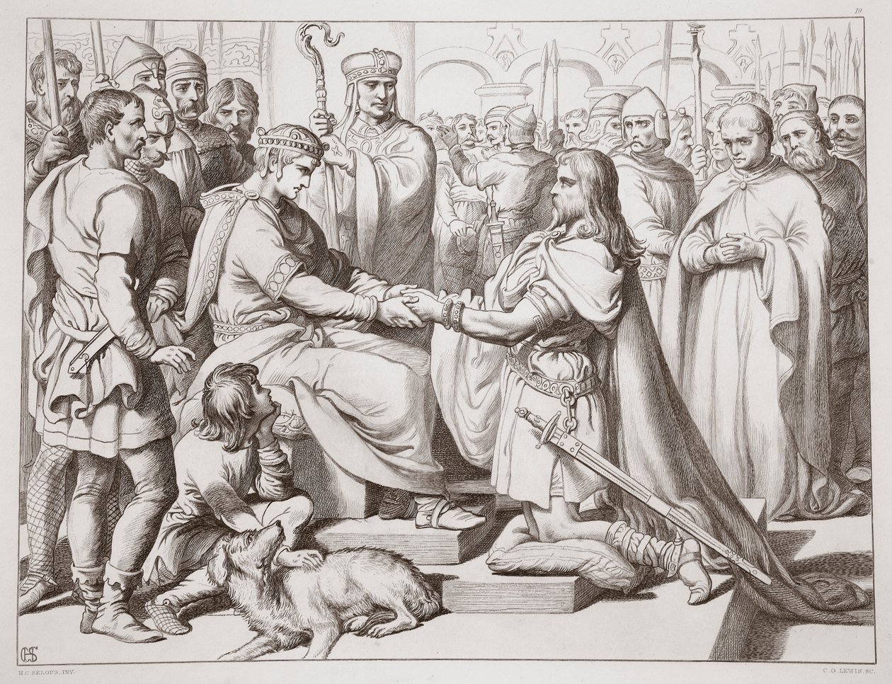 Wie Hereward zum König kam, Illustration aus Hereward the Great von Charles Kingsley, veröffentlicht 1870, graviert von C.G. Lewis (Stahlstich) von Henry Courtney Selous