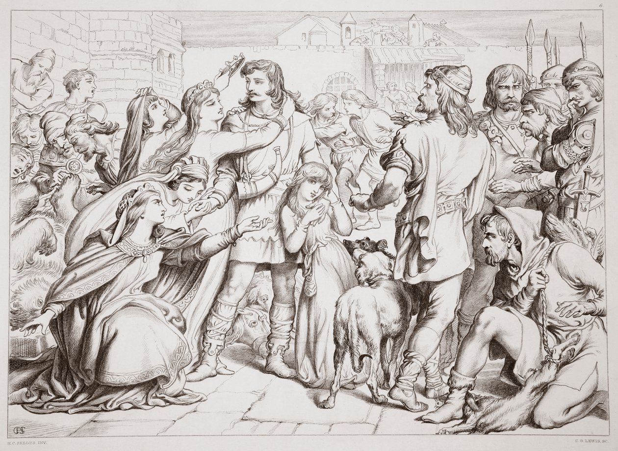 Wie Hereward den Bären tötete, Illustration aus Hereward the Great von Charles Kingsley, veröffentlicht 1870, graviert von C.G. Lewis (Stahlstich) von Henry Courtney Selous