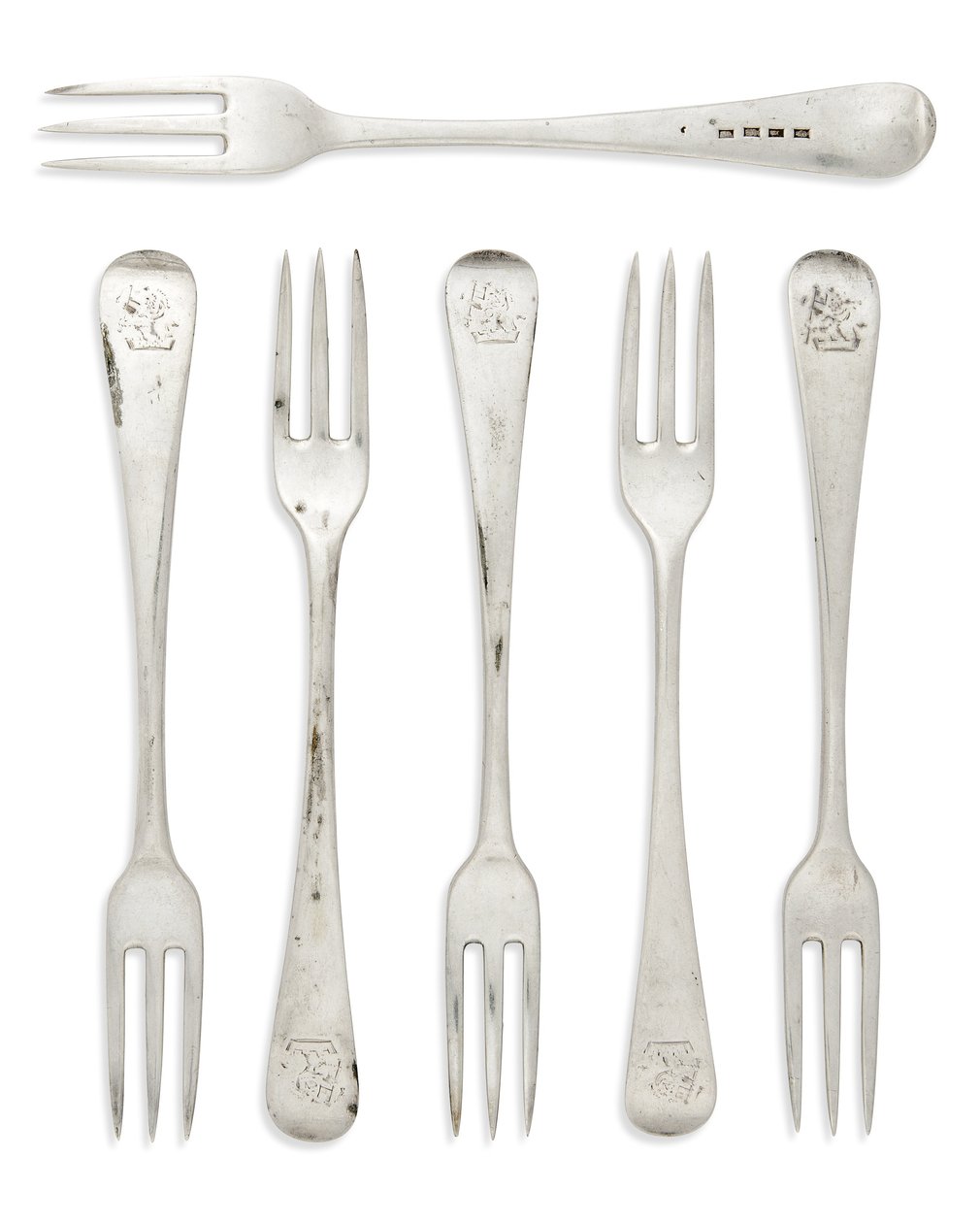 Set von George III kolonialen Old English Dessertgabeln, Gibraltar, ca. 1790 von Henry Cowper