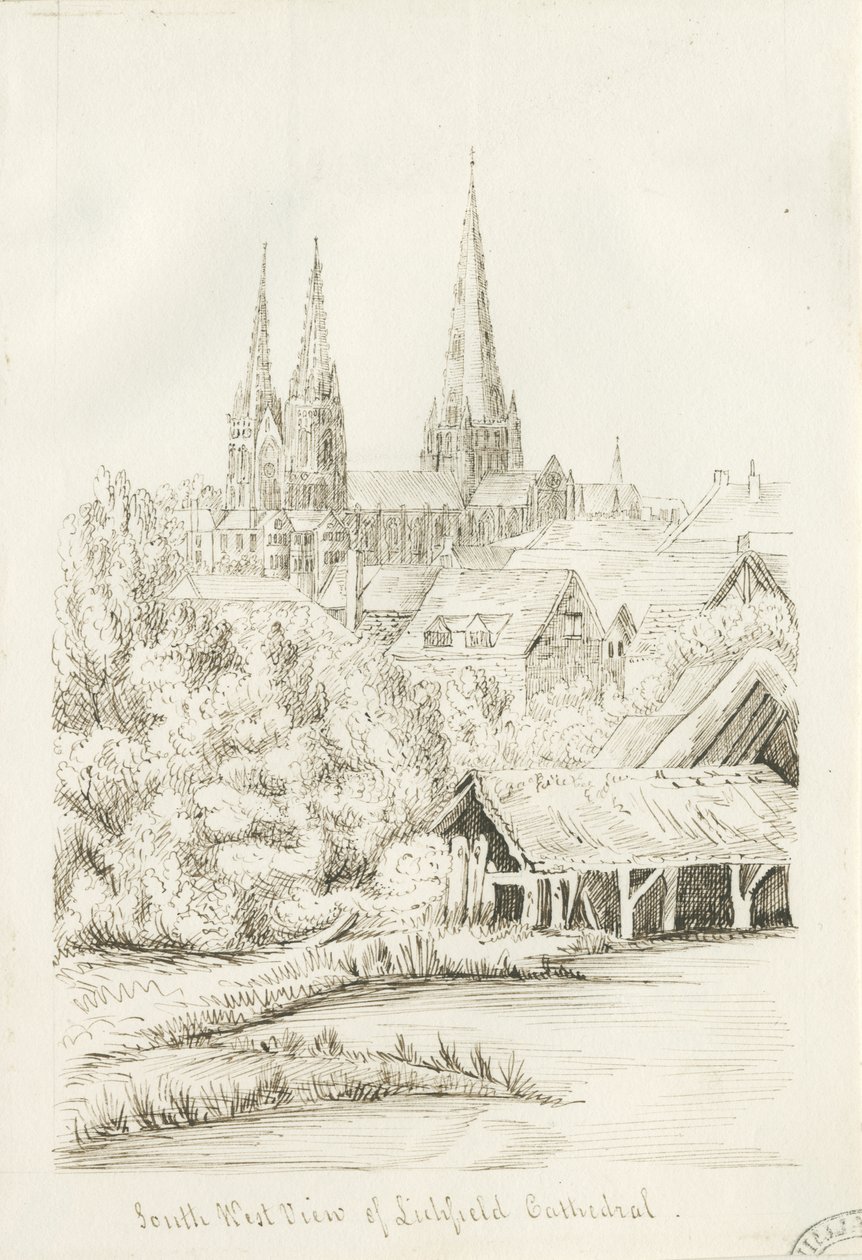 Lichfield Kathedrale - Südwestansicht von Henry Curzon Allport