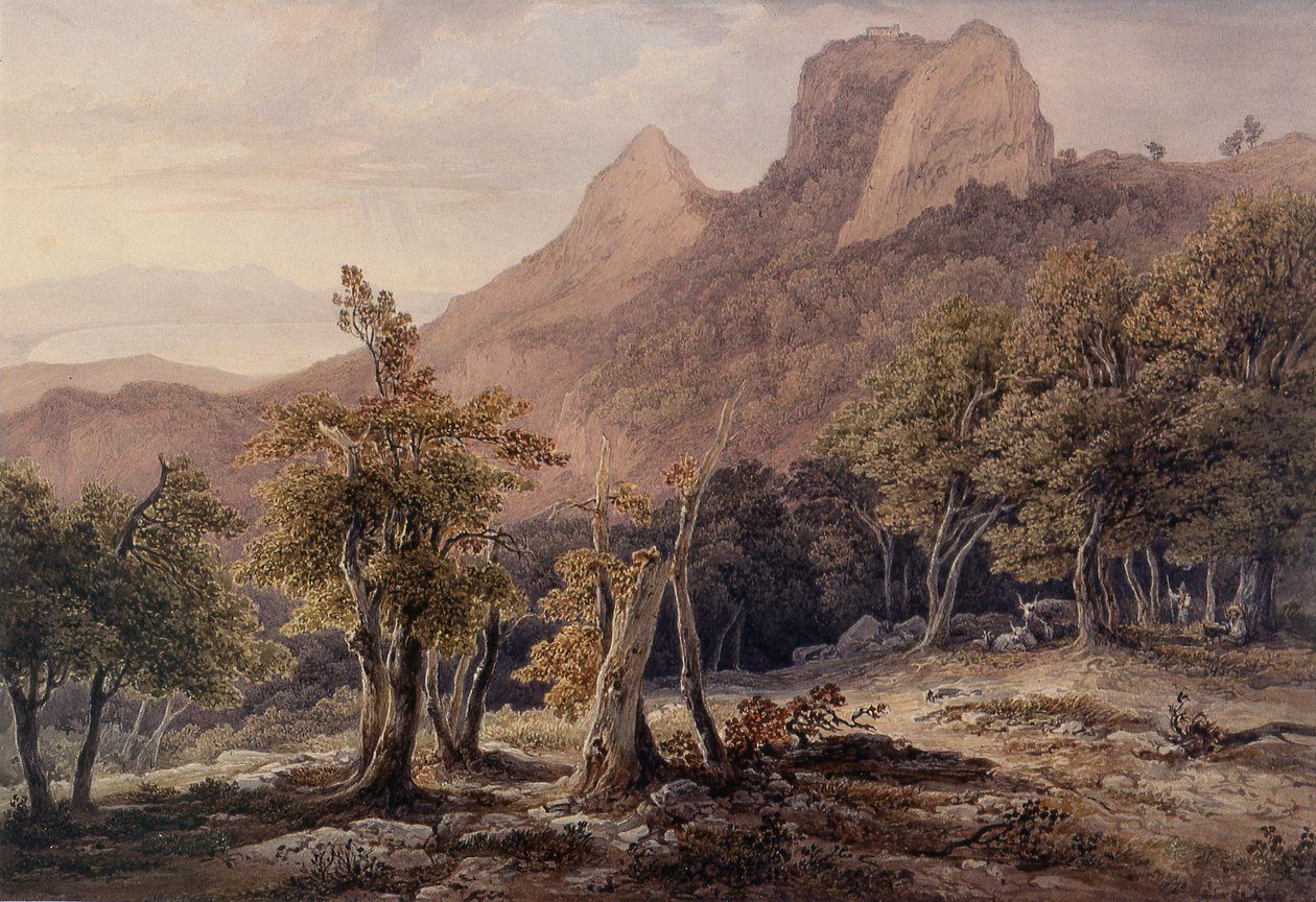 Felsige Landschaft mit Figuren und einem See im Hintergrund von Henry Curzon Allport