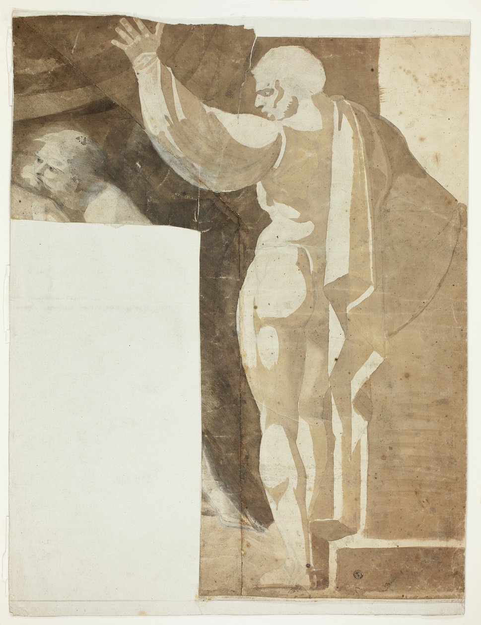Männliche Figur mit erhobenem linken Arm von hinten gesehen und Fragment eines alten Mannes von Johann Heinrich Füssli