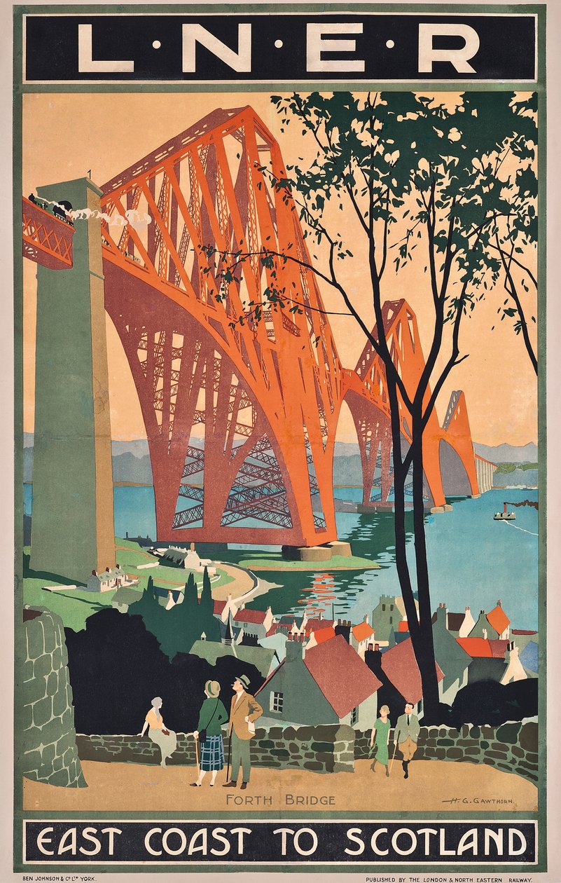Ein London und North Eastern Railway Poster, das Reisen an die Ostküste nach Schottland bewirbt von Henry George Gawthorn