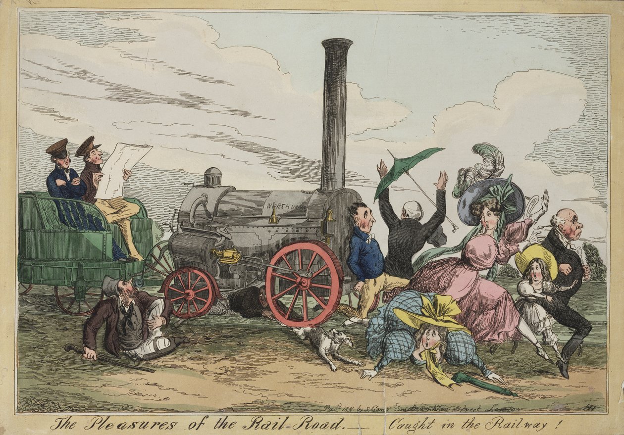 Die Freuden der Eisenbahn - Gefangen in der Eisenbahn!, ca. 1840 von Henry Heath
