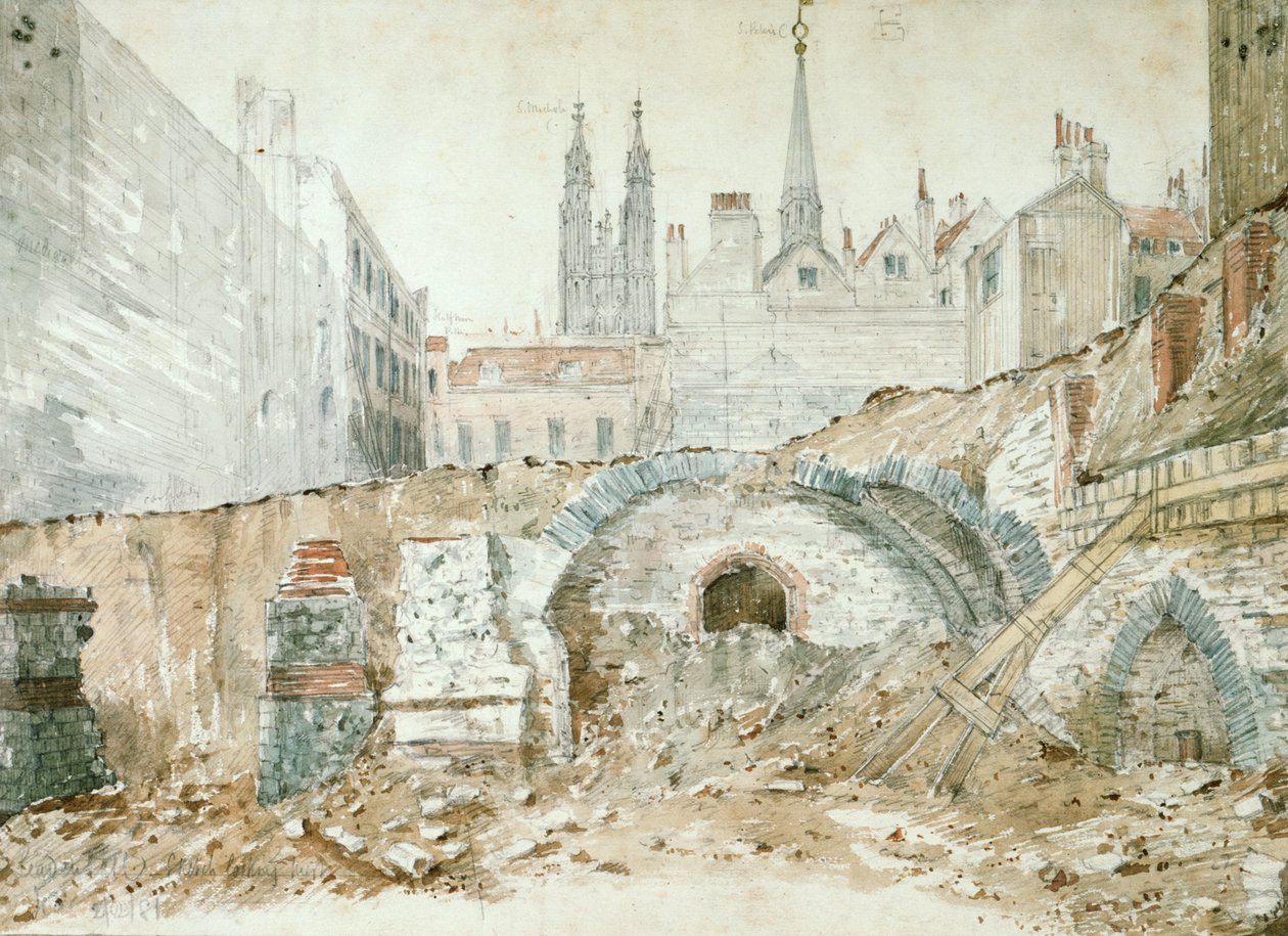 Teile der Basilika aus dem späten 1. - frühen 2. Jahrhundert in der City of London von Henry Hodge