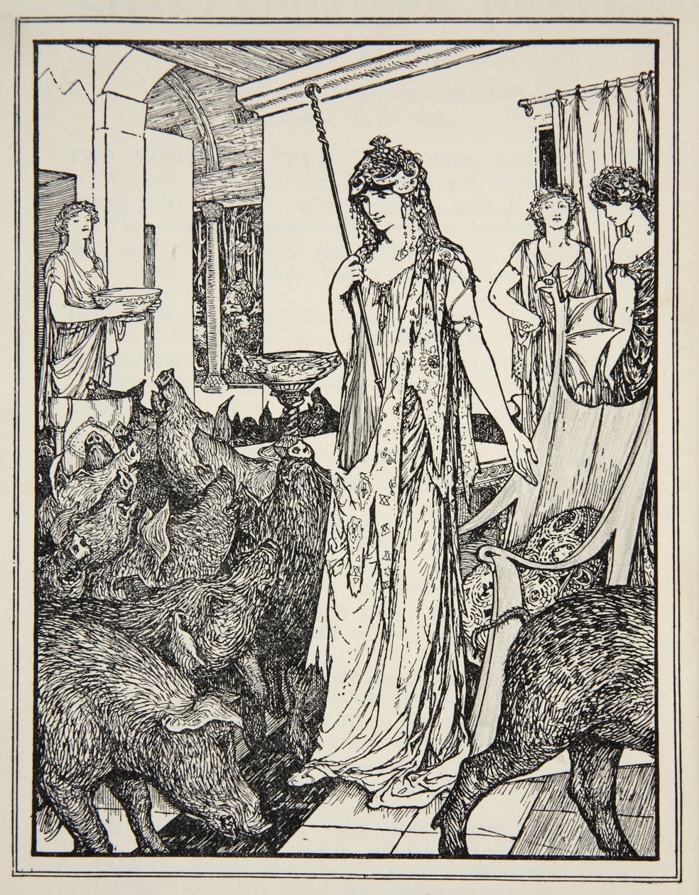 Circe schickt die Schweine (Die Gefährten des Odysseus) zu den Ställen, Frontispiz aus 
