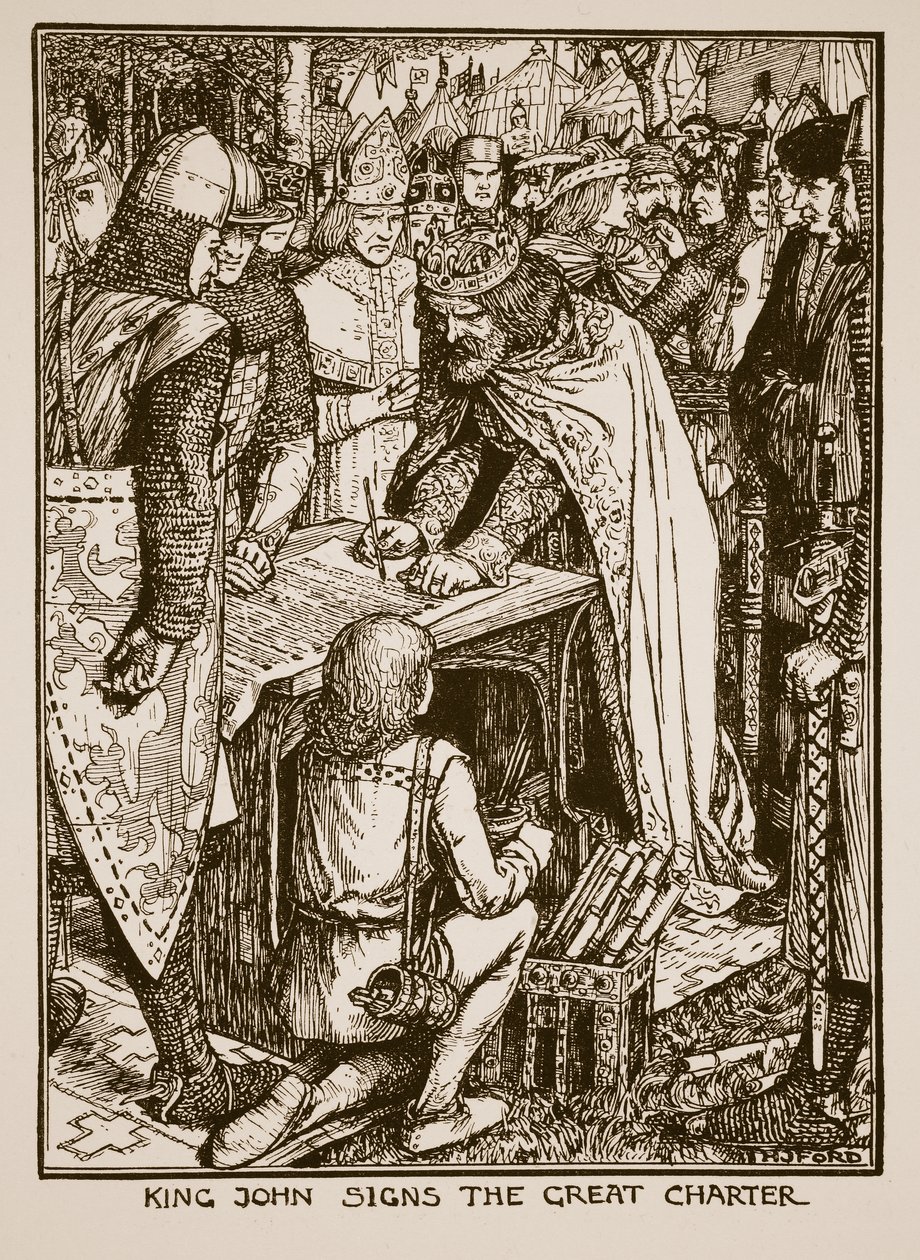 König Johann unterzeichnet die Magna Carta, Illustration aus 
