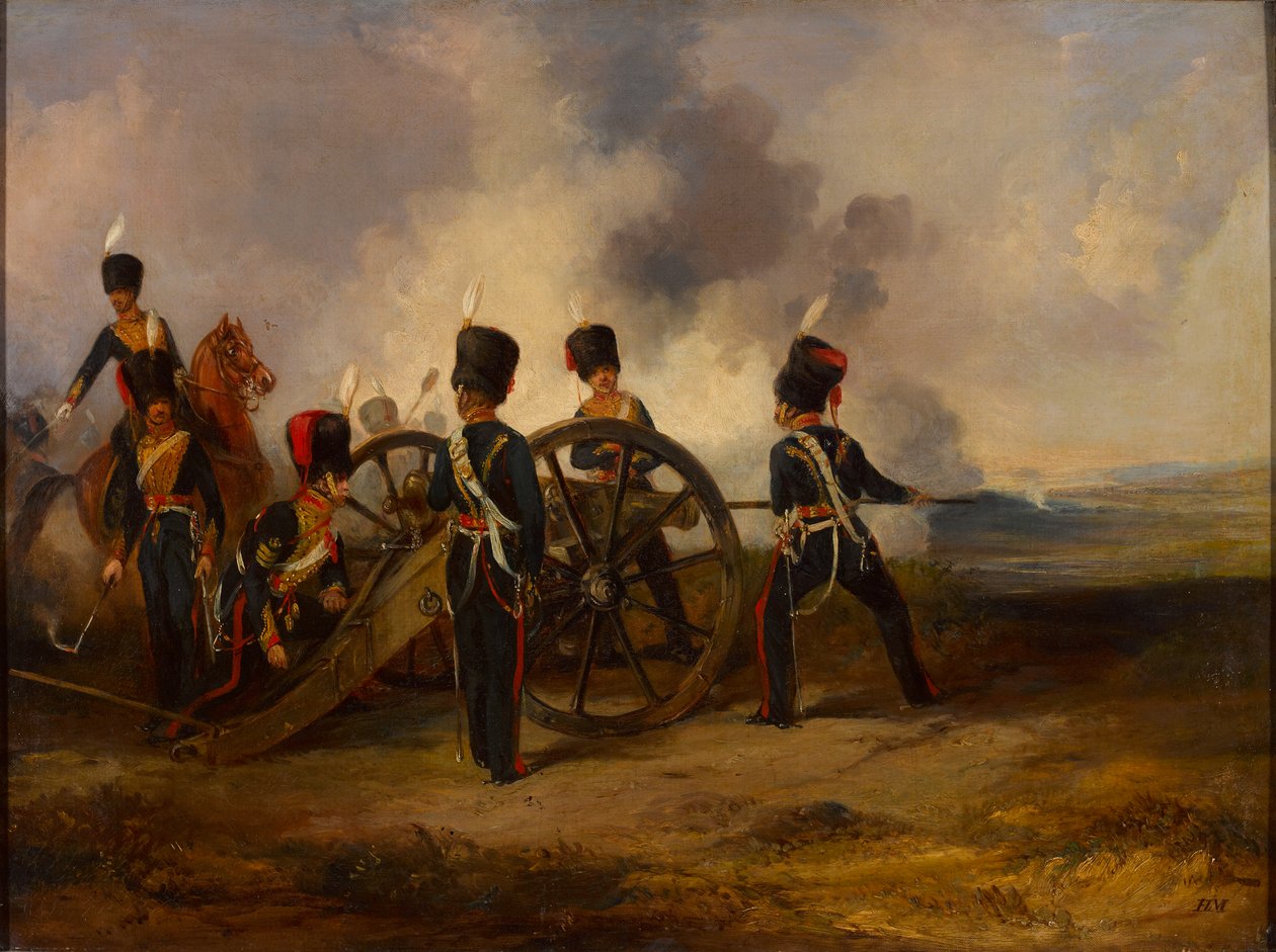 Eine Geschützmannschaft der Royal Horse Artillery beim Laden, ca. 1844 von Henry Martens