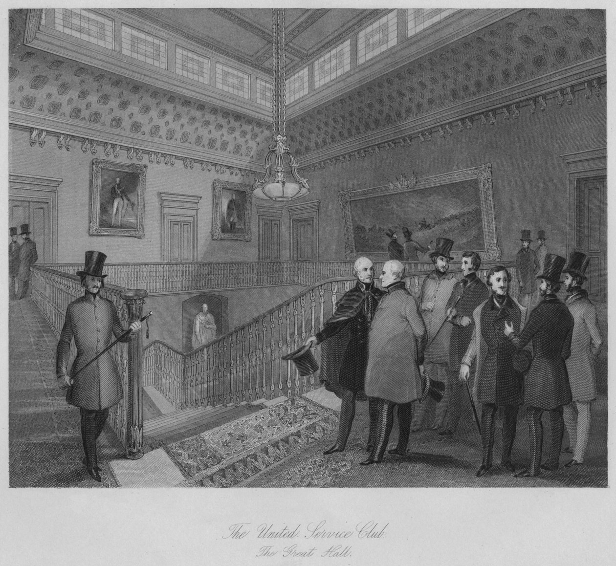 Der United Service Club. Die große Halle, ca. 1841 von Henry Melville