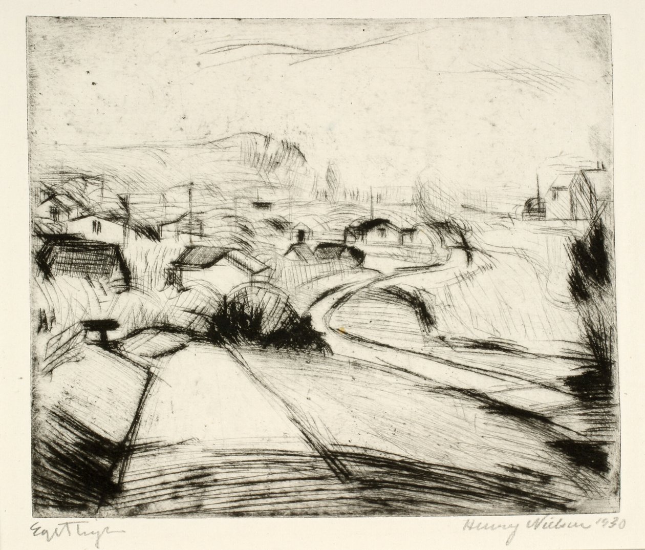 Landschaft mit Straße und Häusern von Henry Nielsen