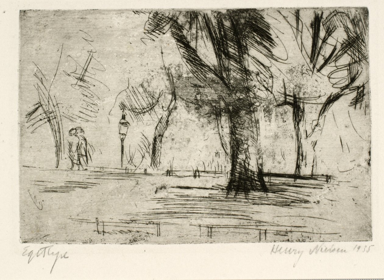 Park mit zwei Spaziergängern und Laterne von Henry Nielsen