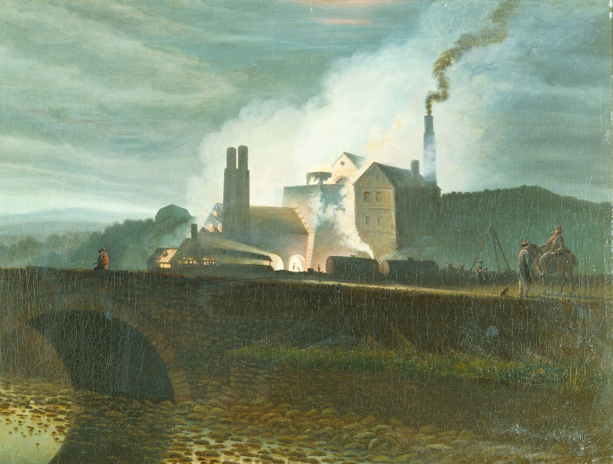 Mondscheinlandschaft, möglicherweise die Nantyglo-Eisenwerke, Monmouthshire von Henry Penry Williams