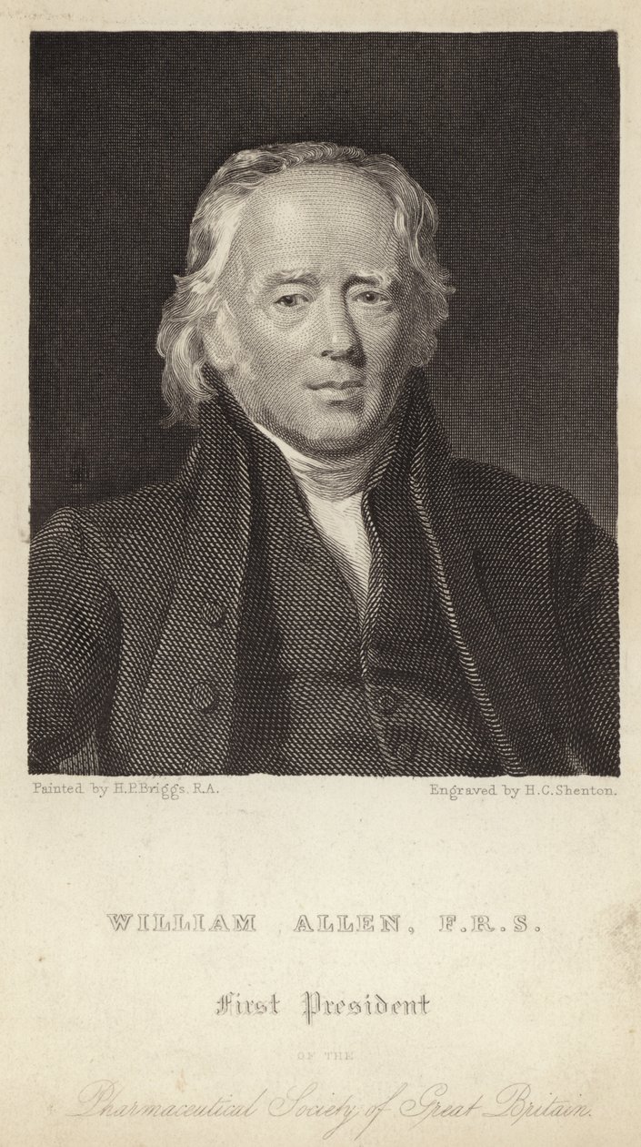 William Allen - Erster Präsident der Pharmaceutical Society of Great Britain (1770-1843) (Gravur) von Henry Perronet (after) Briggs
