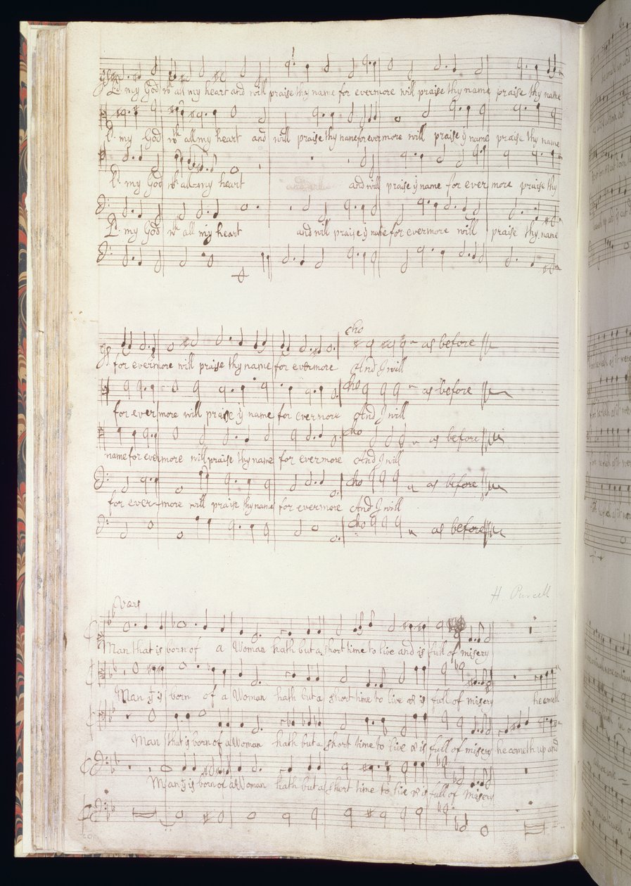 MU MS 88 f.102 "Man that is born of woman", Seite aus einem Band englischer Anthems, komponiert und geschrieben von Henry Purcell (1659-95) 1673 von Henry Purcell