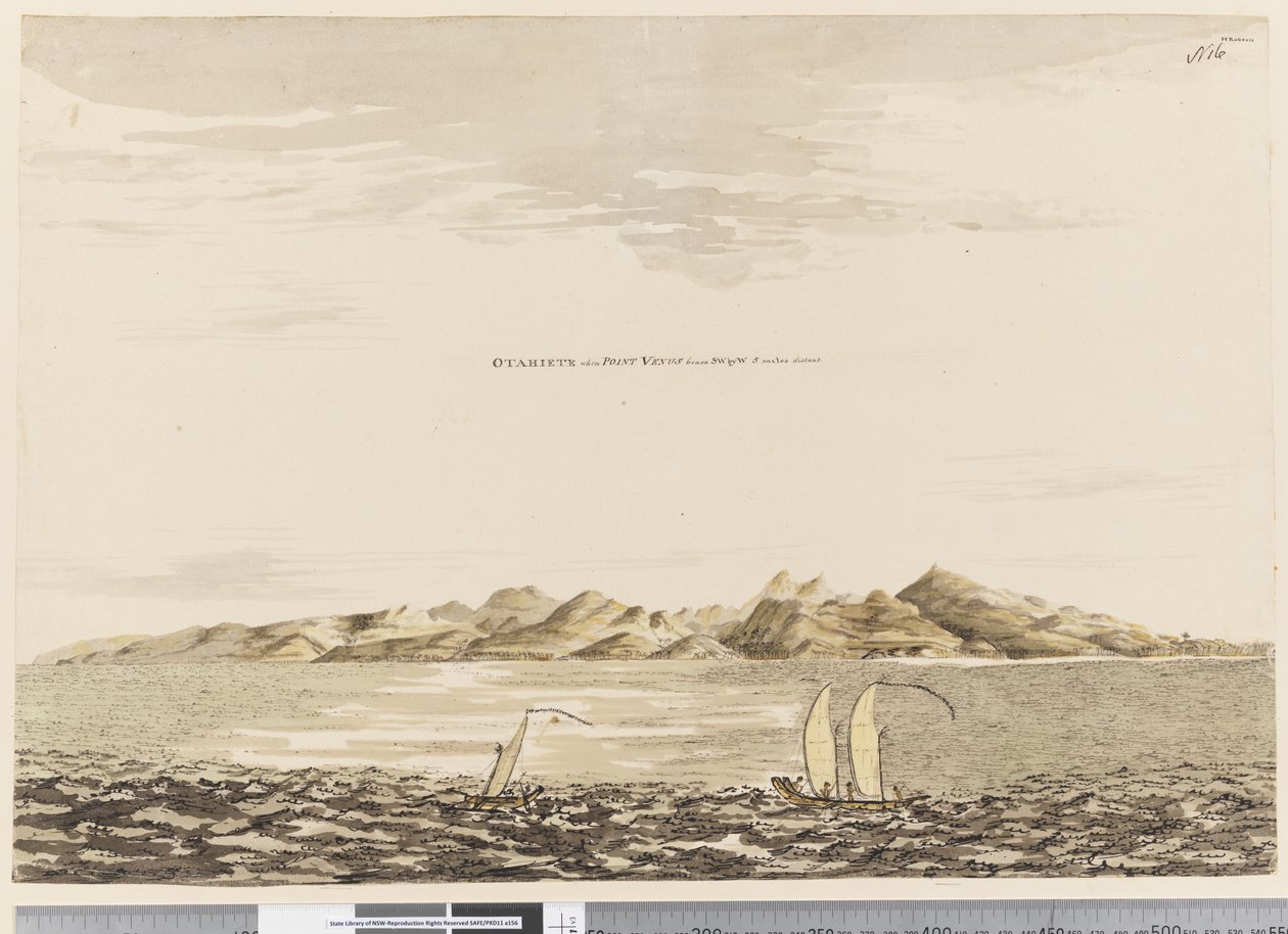 Seite 16 Otaheite, wenn Point Venus S.W. von W. 5 Meilen entfernt liegt, 1768-75 von Henry Roberts