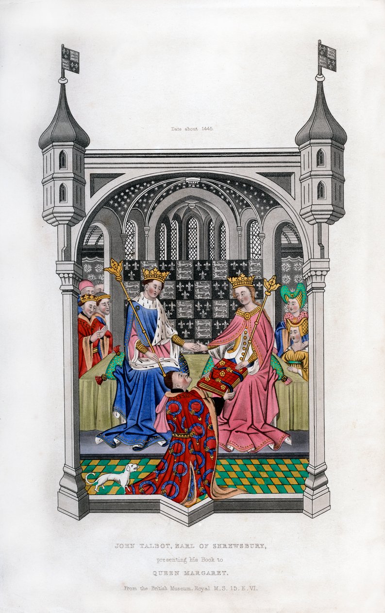 Der Earl of Shrewsbury überreicht sein Buch an Königin Margaret, um 1445 von Henry Shaw