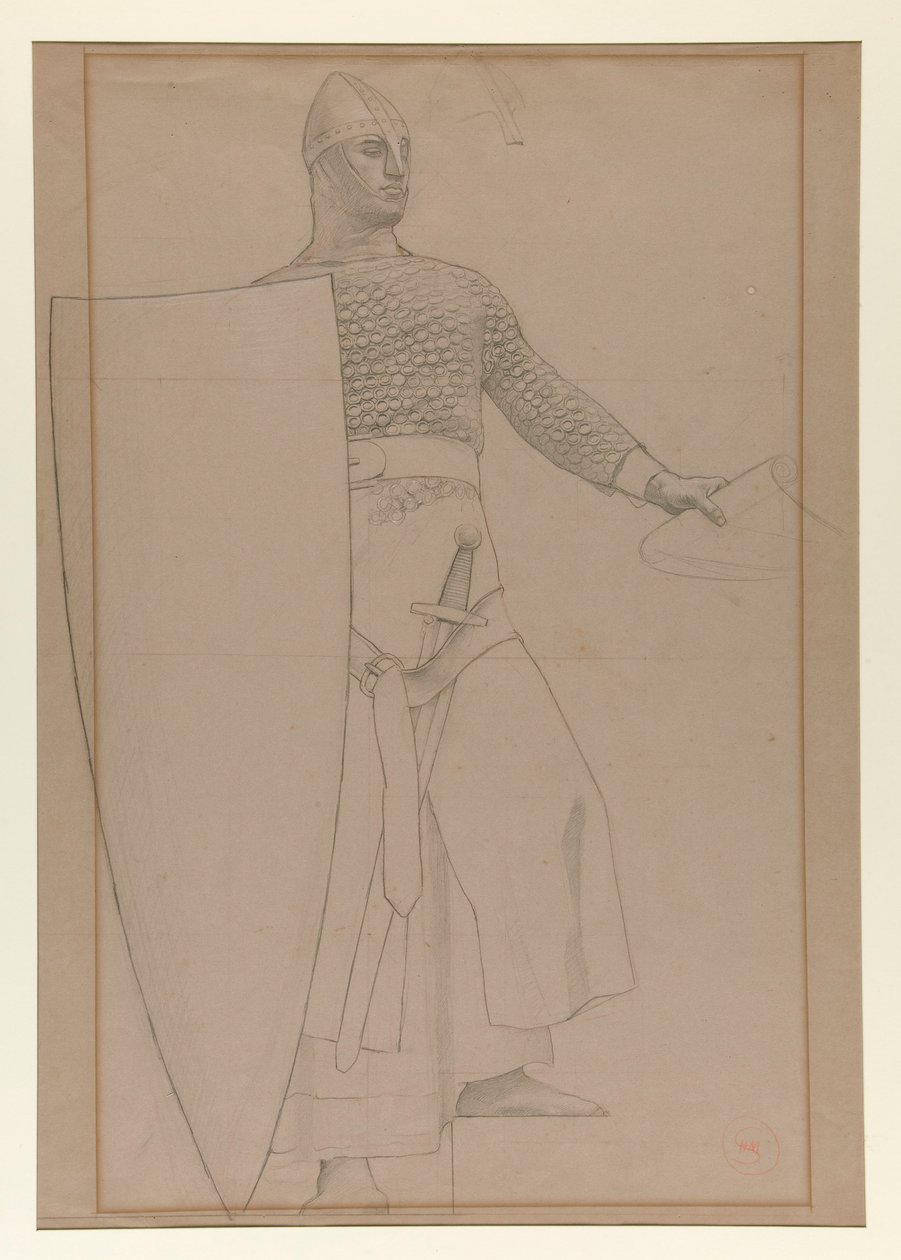Ohne Titel [Graphitstudie der Wanddekoration im Sitzungssaal des Prudential Life Insurance Gebäudes in Newark, New Jersey] von Henry Siddons Mowbray