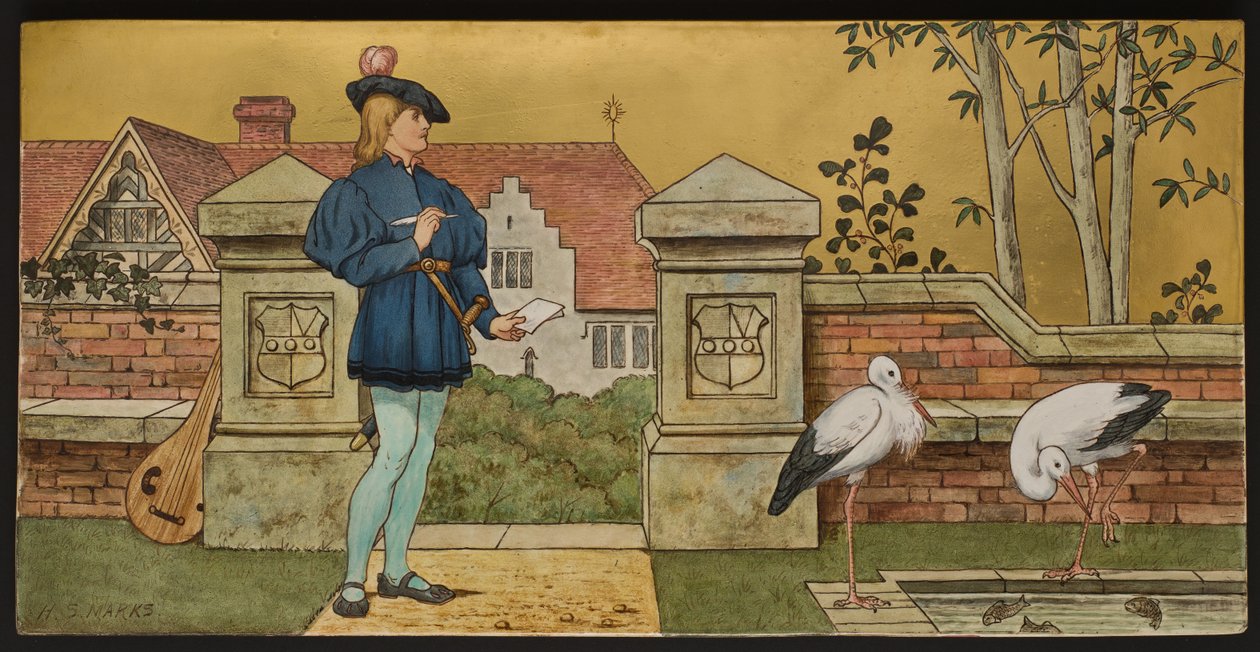 Der Liebhaber, Plakette mit einer Illustration aus Shakespeares Sieben Lebensalter, Minton Ware, Staffordshire, 1874 von Henry Stacey after Marks