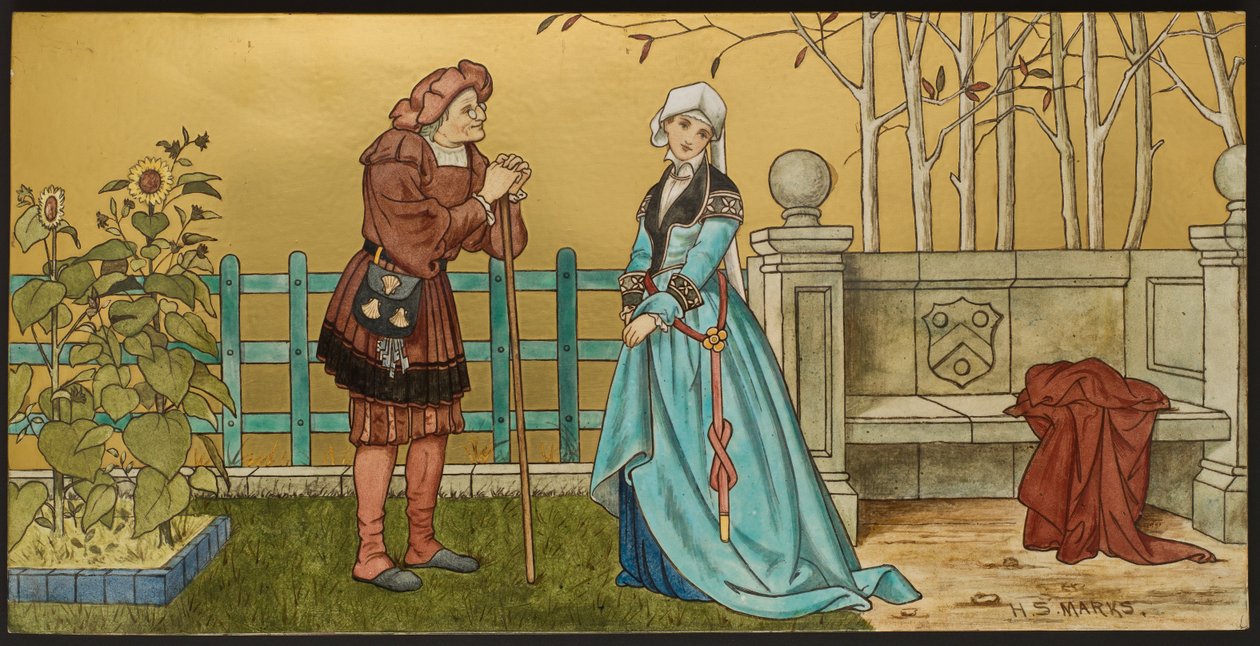 Der Pantaloon, Plakette mit einer Illustration aus Shakespeares Sieben Lebensalter, Minton Ware, Staffordshire, 1874 von Henry Stacey after Marks