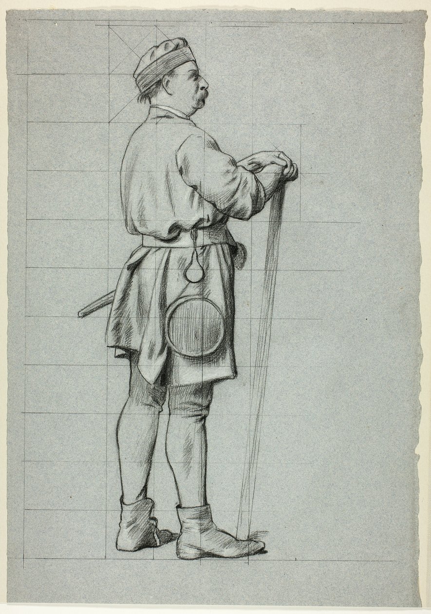 Stehender Mann mit Händen auf einem Stock von Henry Stacy Marks