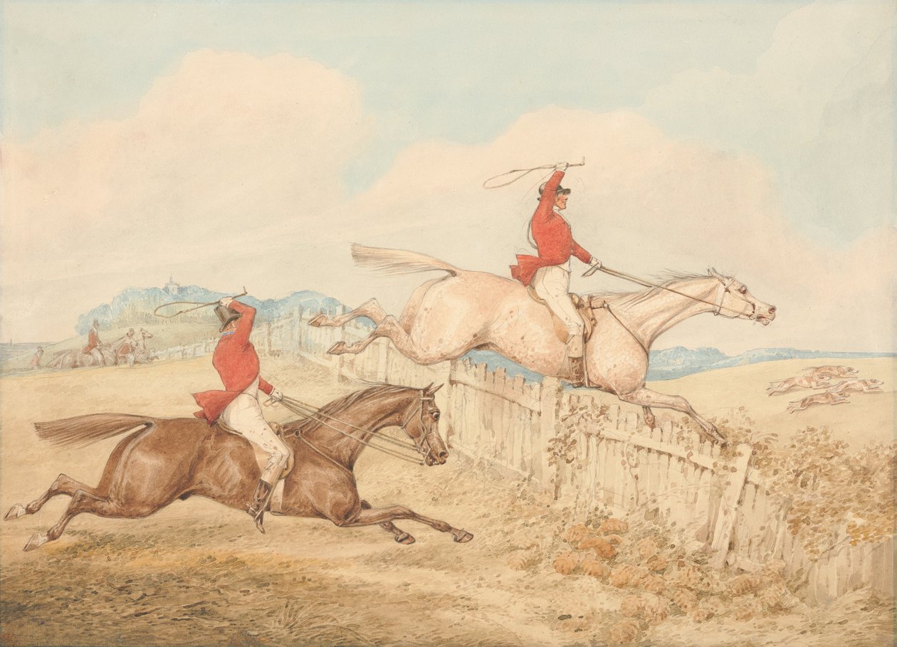 Über einen Holzzaun springen von Henry Thomas Alken