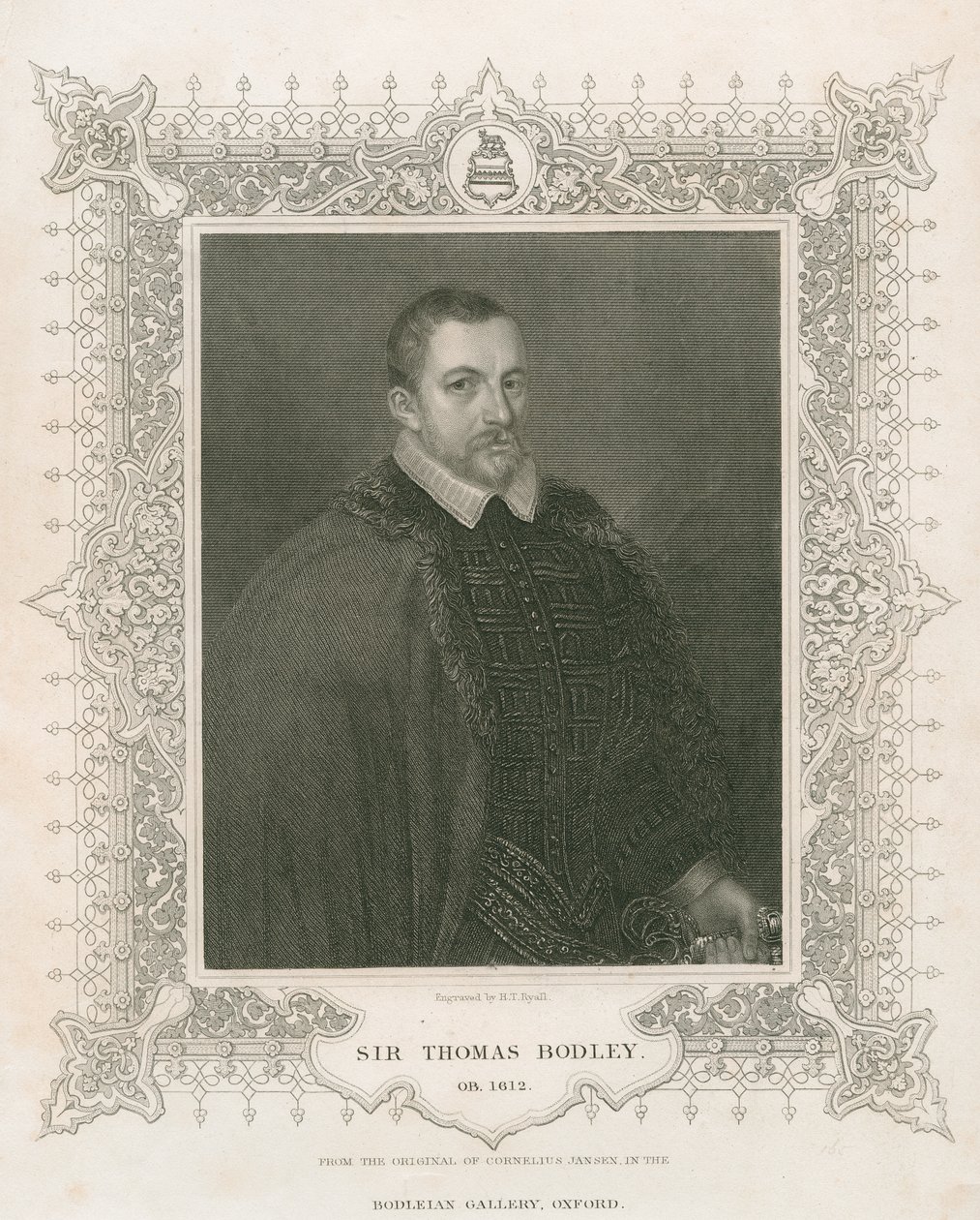 Porträt von Sir Thomas Bodley (1545-1613) (Stich) von Henry Thomas Ryall