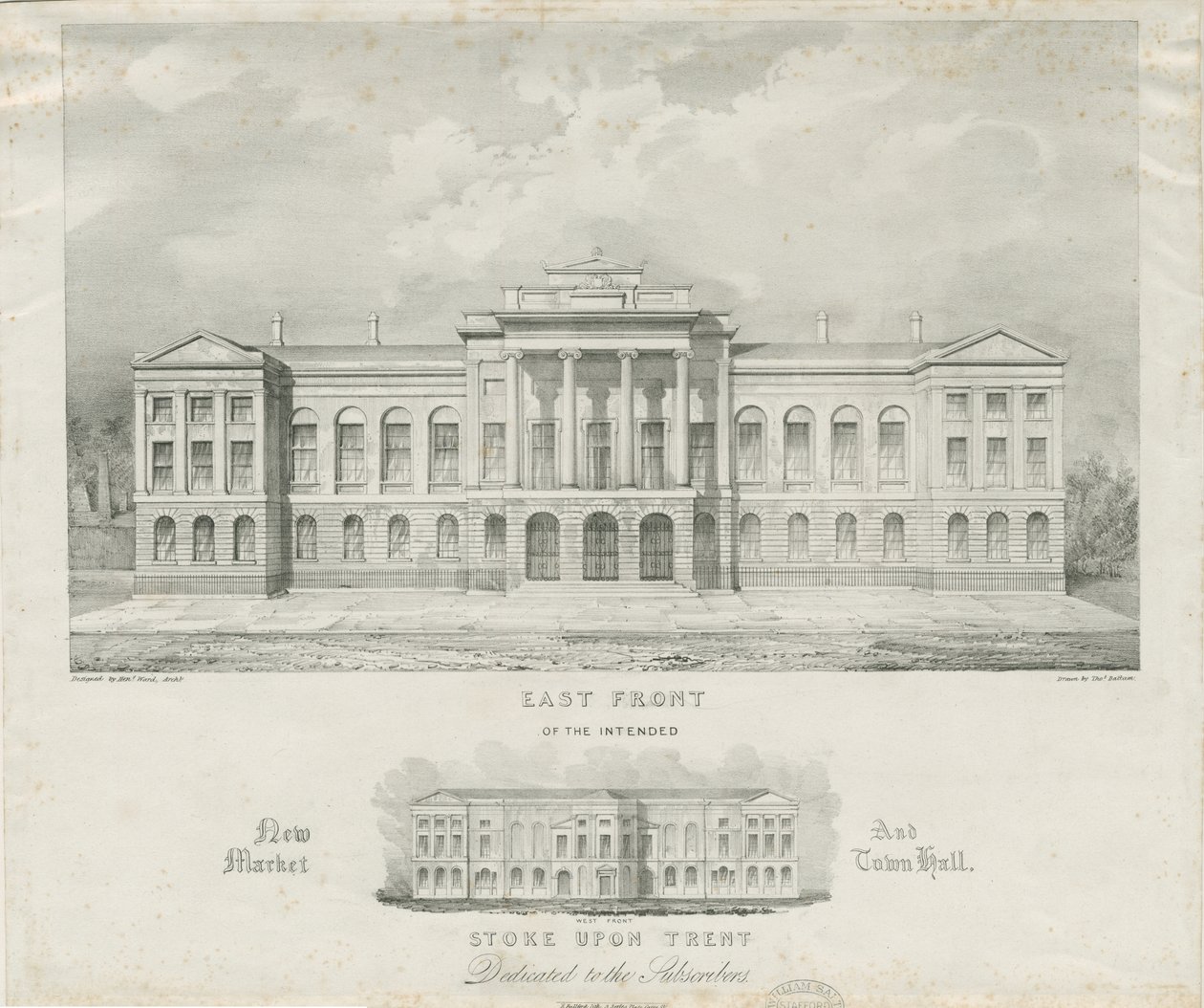 Stoke-upon-Trent - Geplanter neuer Markt und Rathaus: Lithographie von Henry Ward