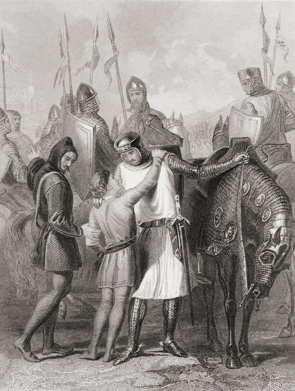 Richard, Earl of Pembroke, verabschiedet sich von seinem Bruder vor der Abreise nach Irland im Jahr 1169, aus 