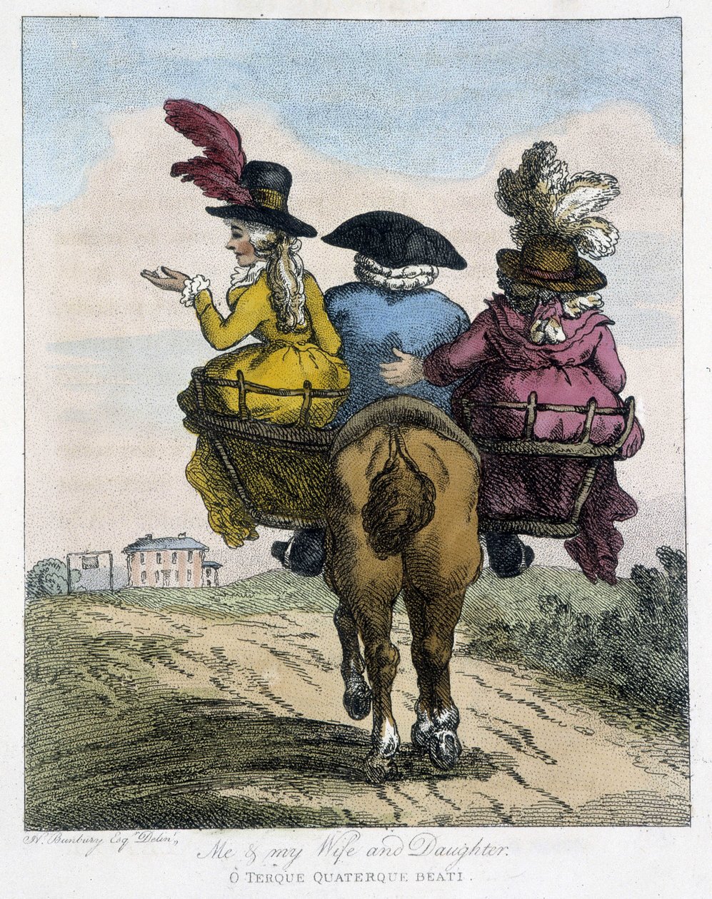 Ich mit meiner Frau und meiner Tochter - in „Englische Karikaturen über die Reitmanieren“, ill. von H. W. Bunbury, hrsg. von John Stockdale von Henry William Bunbury