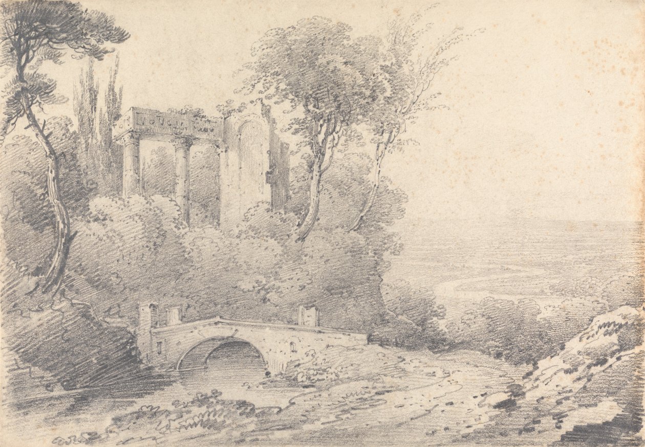 Landschaft mit Ruinen und Brücke von Henry William Burgess