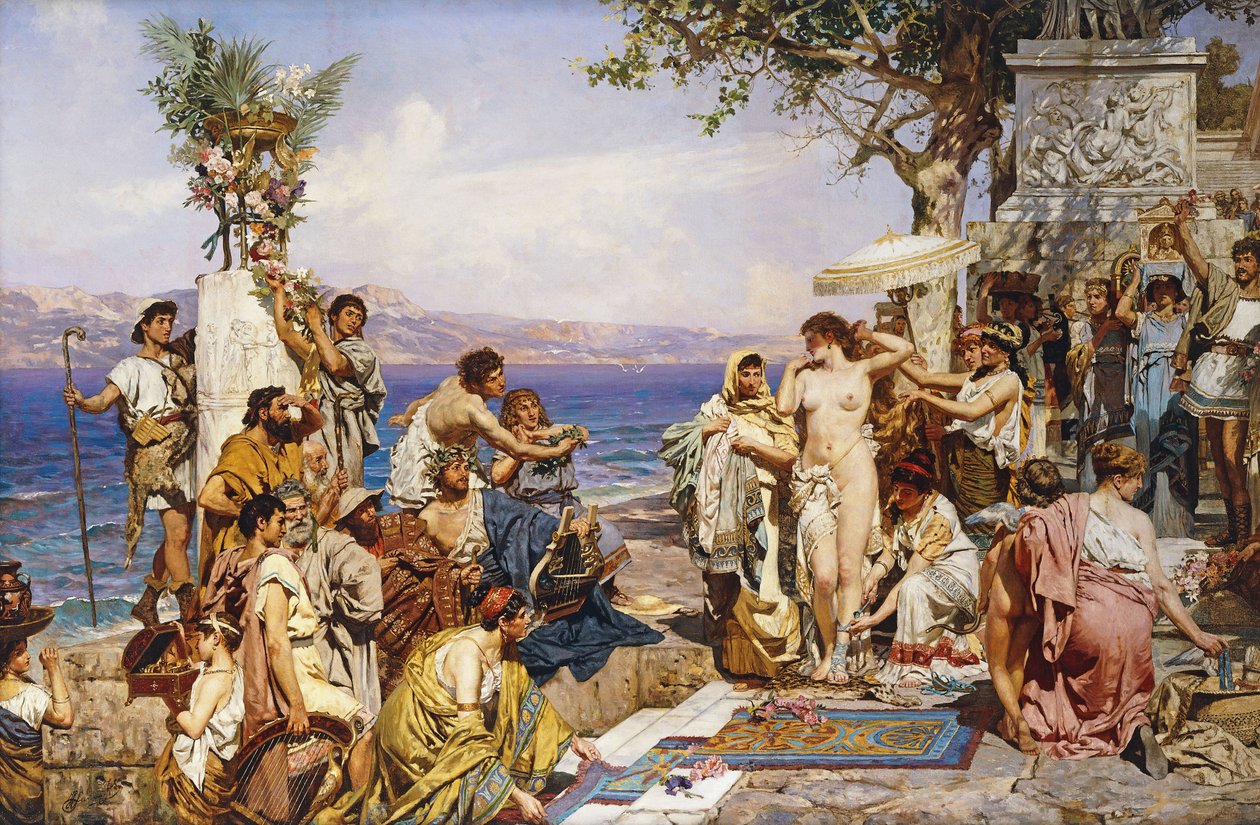 Phryne beim Fest des Poseidon, Gott des Meeres von Henryk Siemieradzki