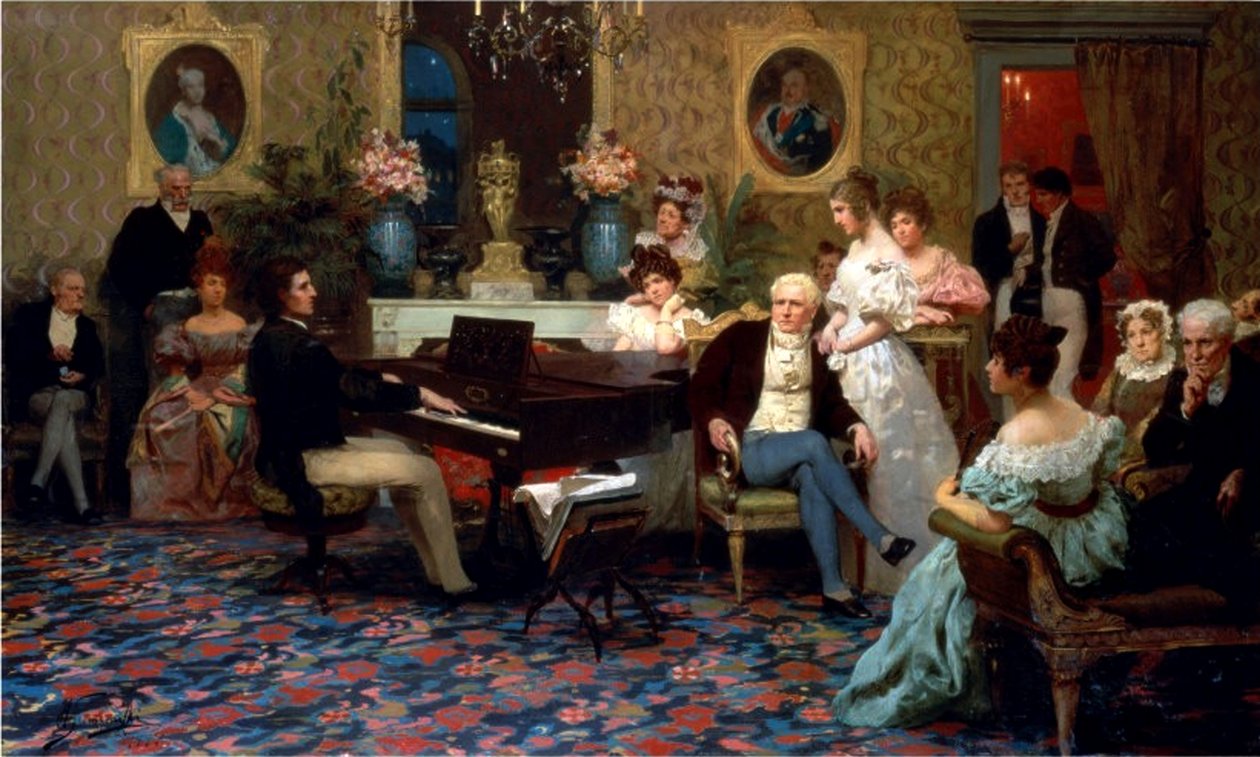 Chopin spielt Klavier im Salon von Prinz Radziwill, 1887 von Henryk Siemiradzki