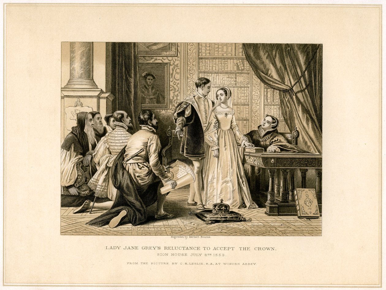 Lady Jane Greys Widerwillen, die Krone anzunehmen, 19. Jahrhundert von Herbert Bourne