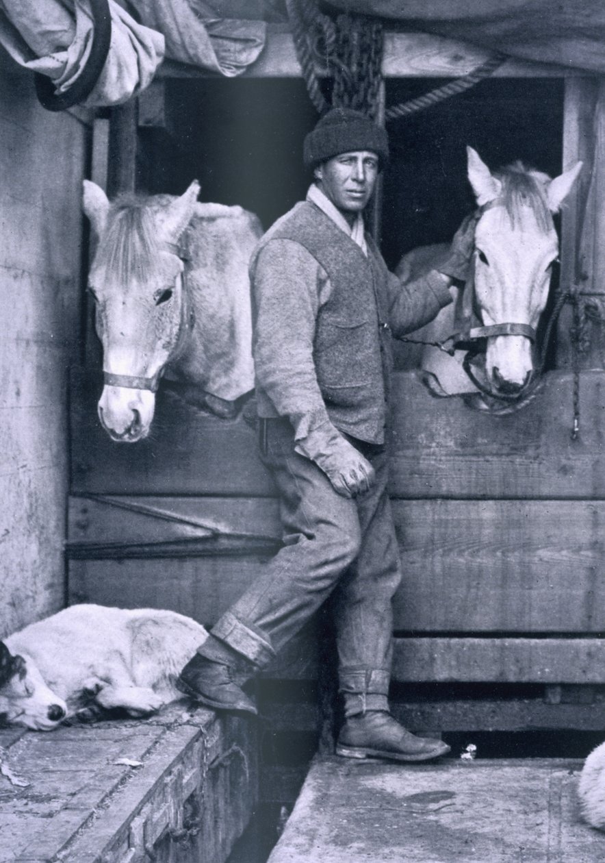 Kapitän Oates und zwei der Ponys auf der Terra Nova, aus 