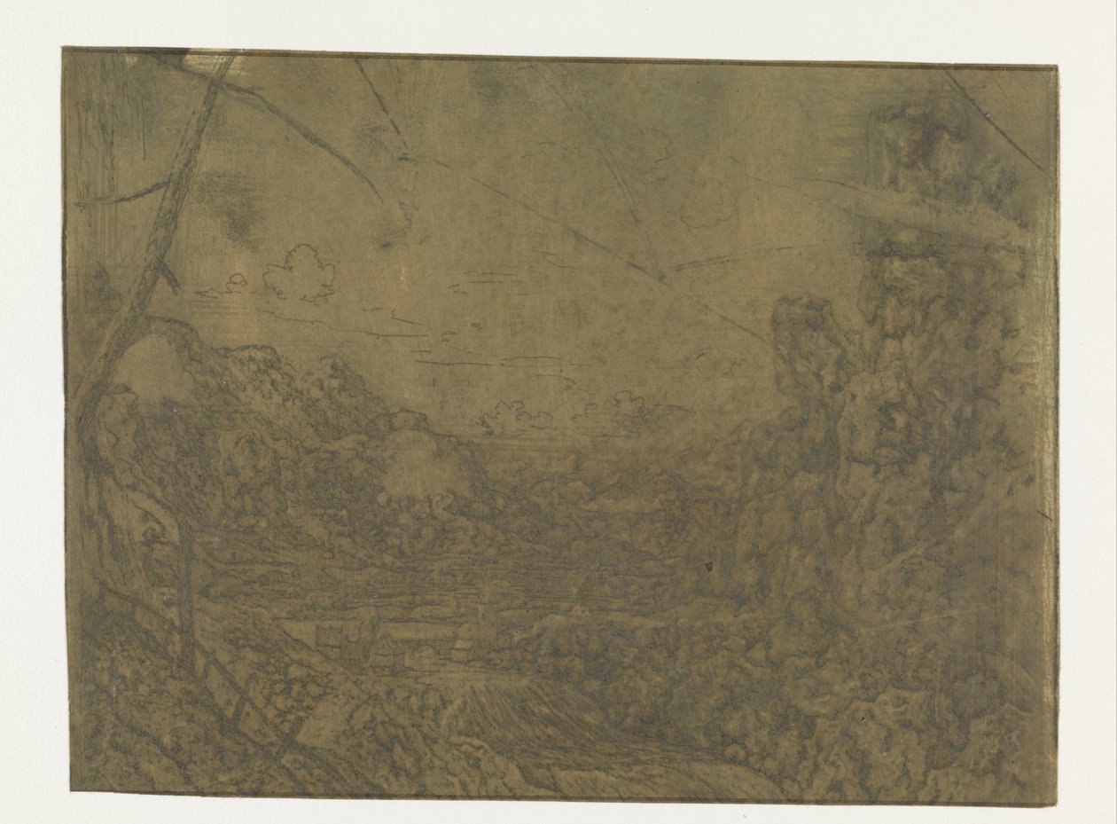 Landschaft mit Wasserfall, erste Version von Hercules Segers