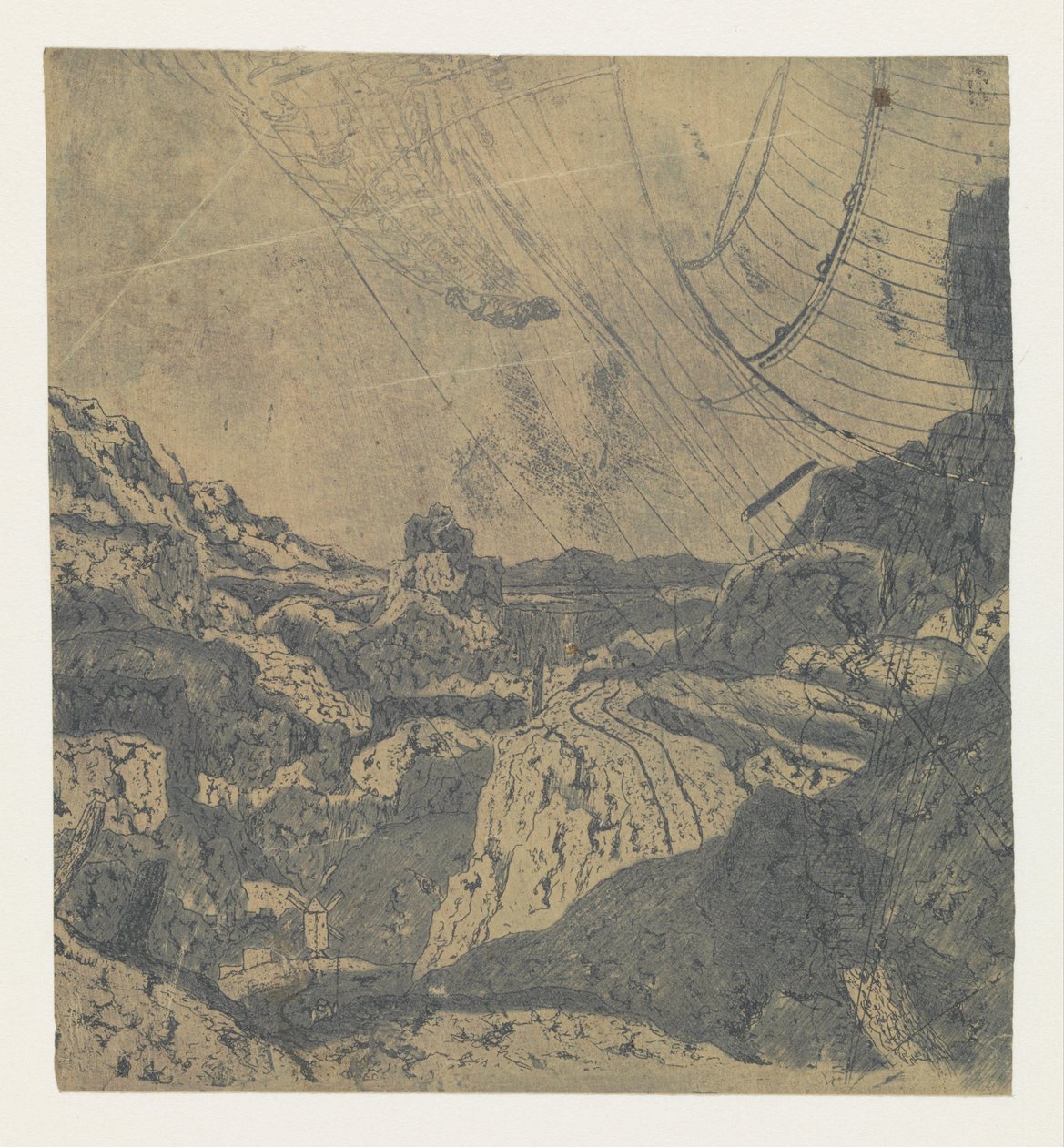 Felsige Landschaft mit einer Schlucht, erste Version von Hercules Segers