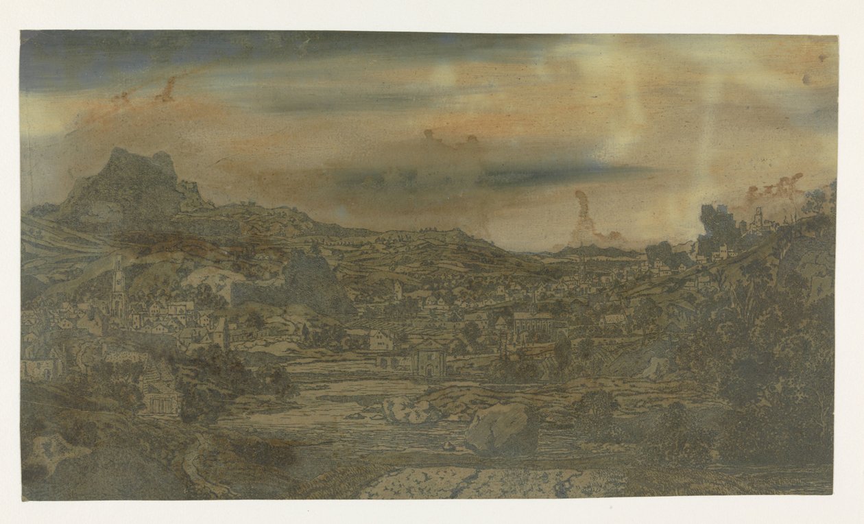 Tal mit einem Fluss und einer Stadt mit vier Türmen von Hercules Segers