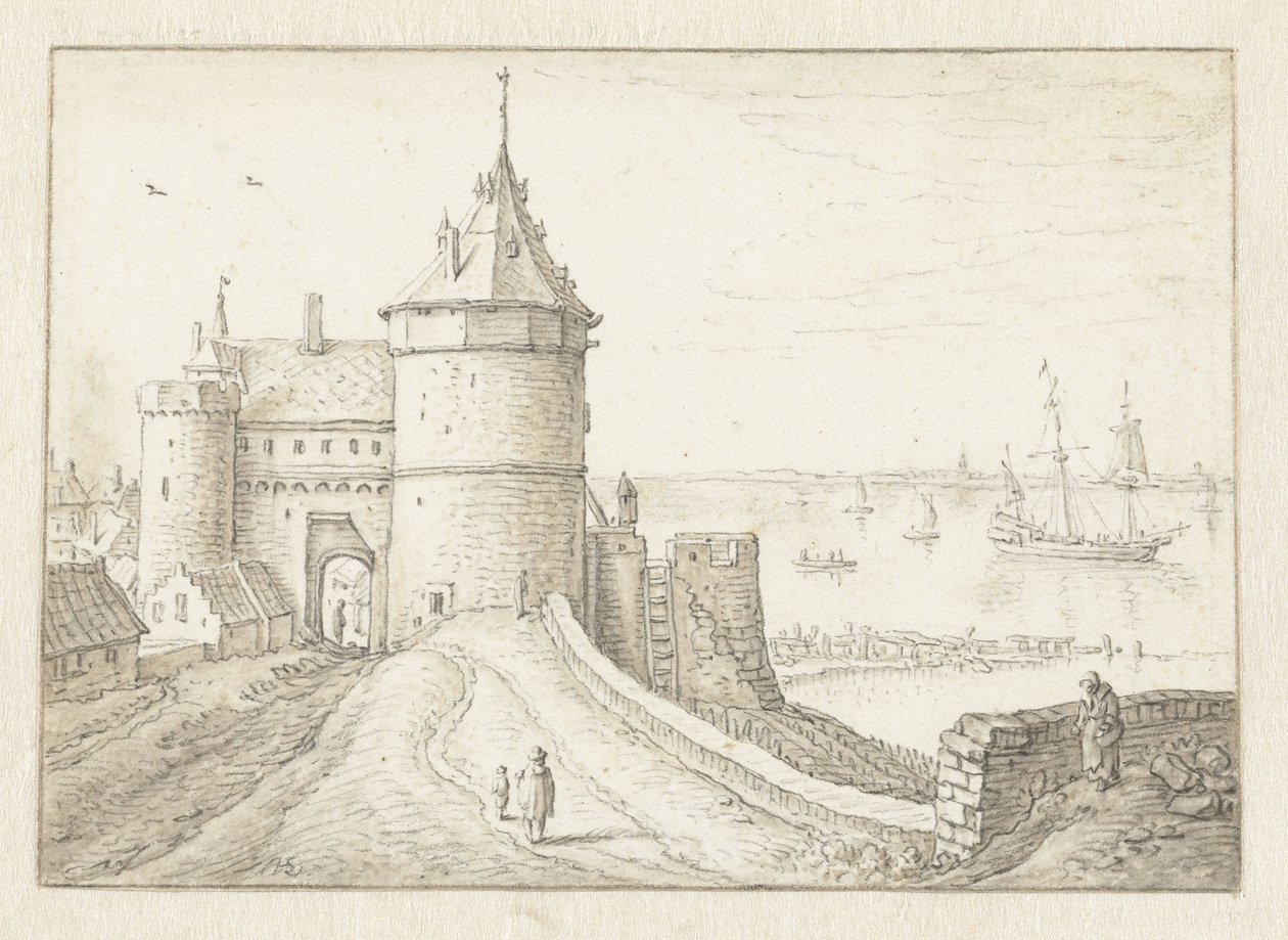 Stadttor mit Blick auf das Meer von Herman Saftleven