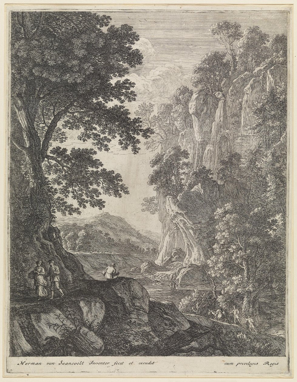 Berglandschaft mit Wasserfall von Herman van Swanevelt