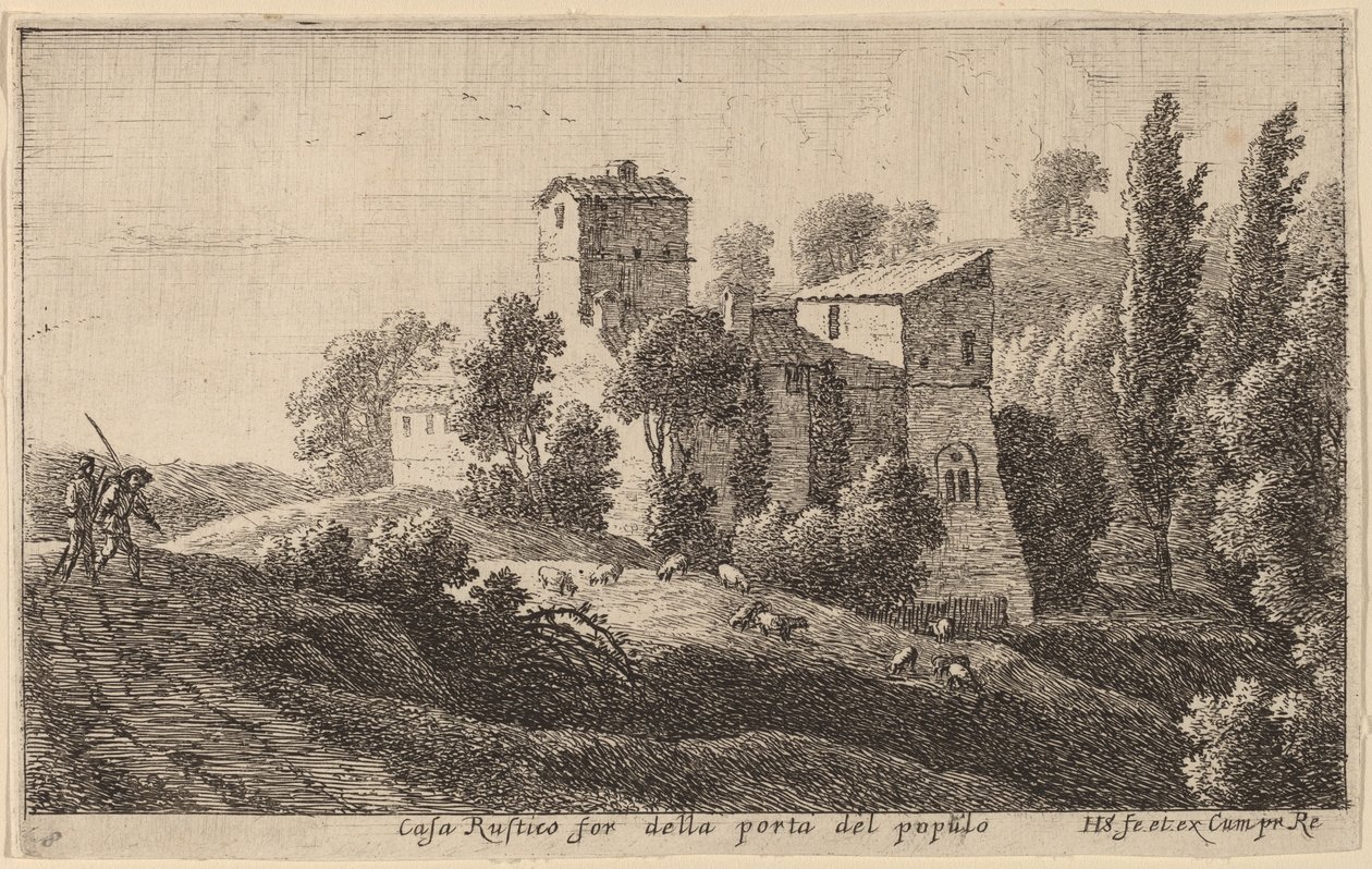 Bauernhof jenseits der Porta del Popolo von Herman van Swanevelt