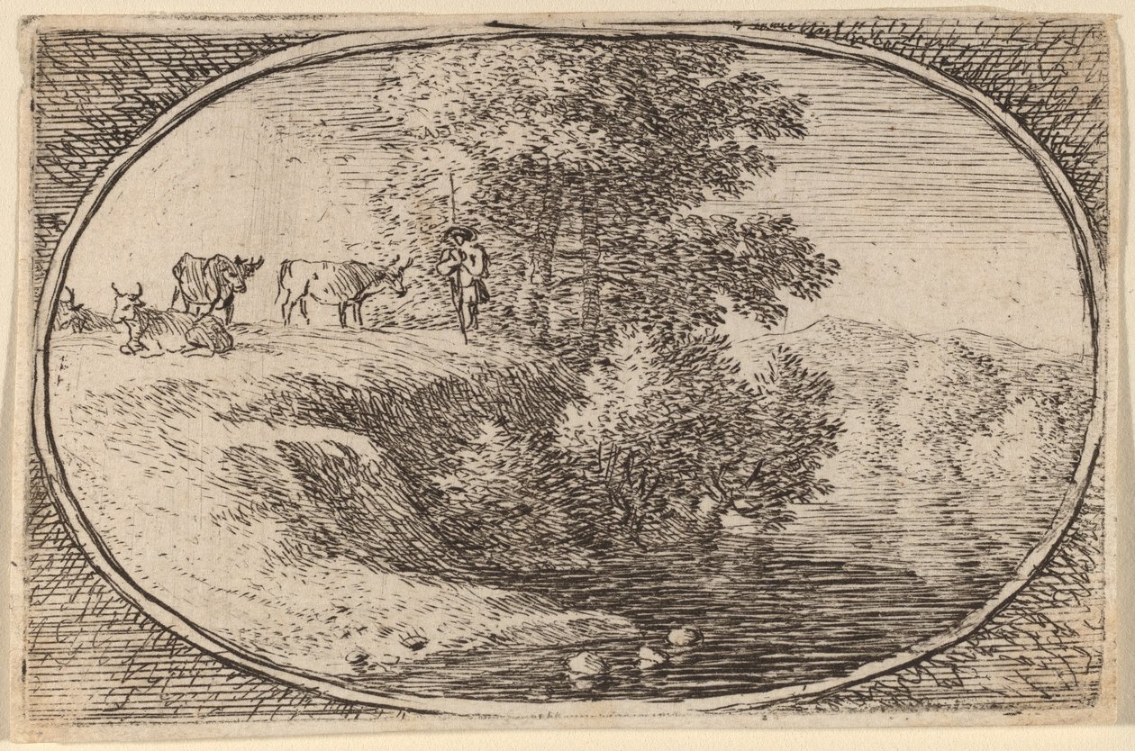 Kuhherde auf einem Felsen links vom Wasser von Herman van Swanevelt