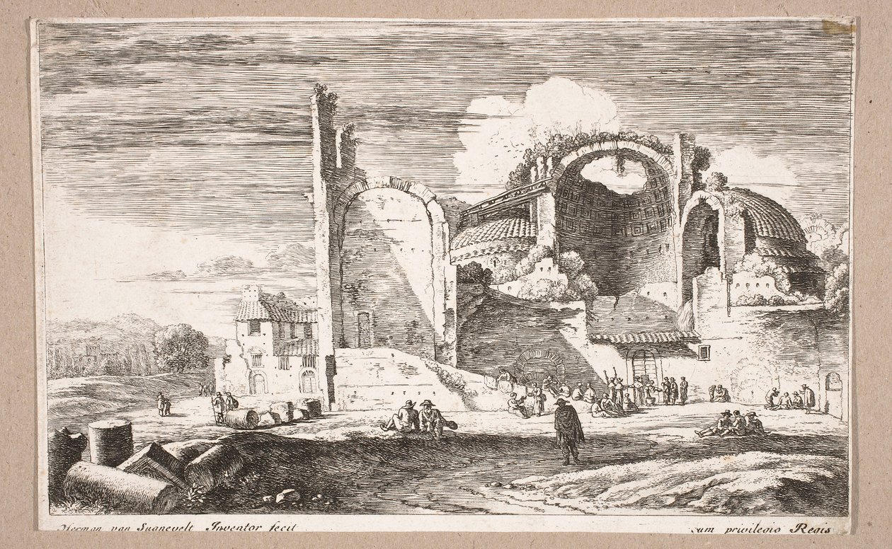 Brotverteilung an die Armen, aus der Serie "Landschaften" von Herman van Swanevelt