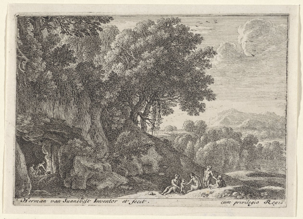 Satyrn um das Feuer in einer Höhle von Herman van Swanevelt