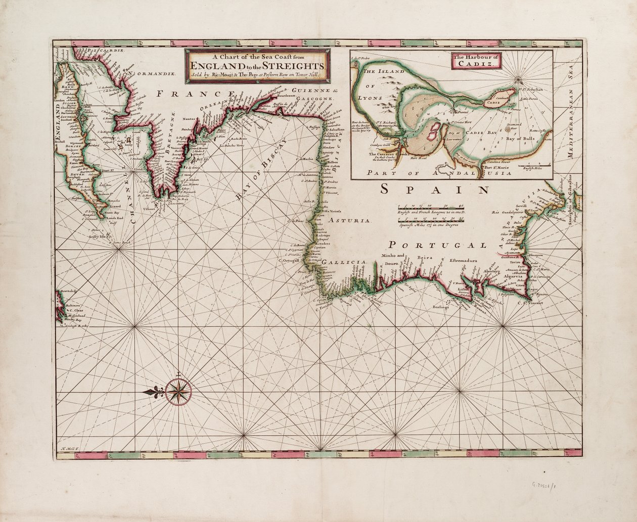 Karte der Seeküste von England bis zu den Meeren von Hermann Moll