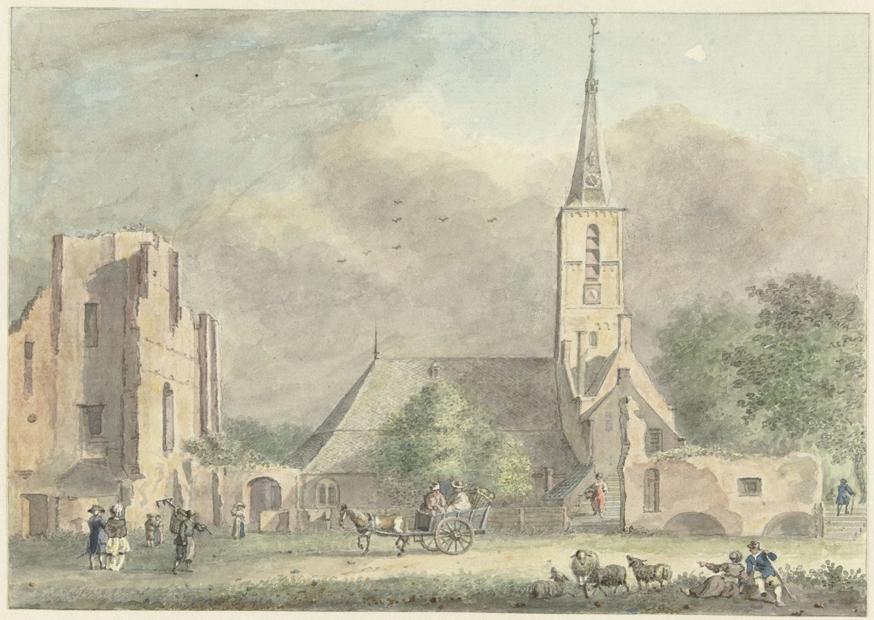 Kirche und Ruine der Abtei in Rijnsburg von Hermanus Petrus Schouten