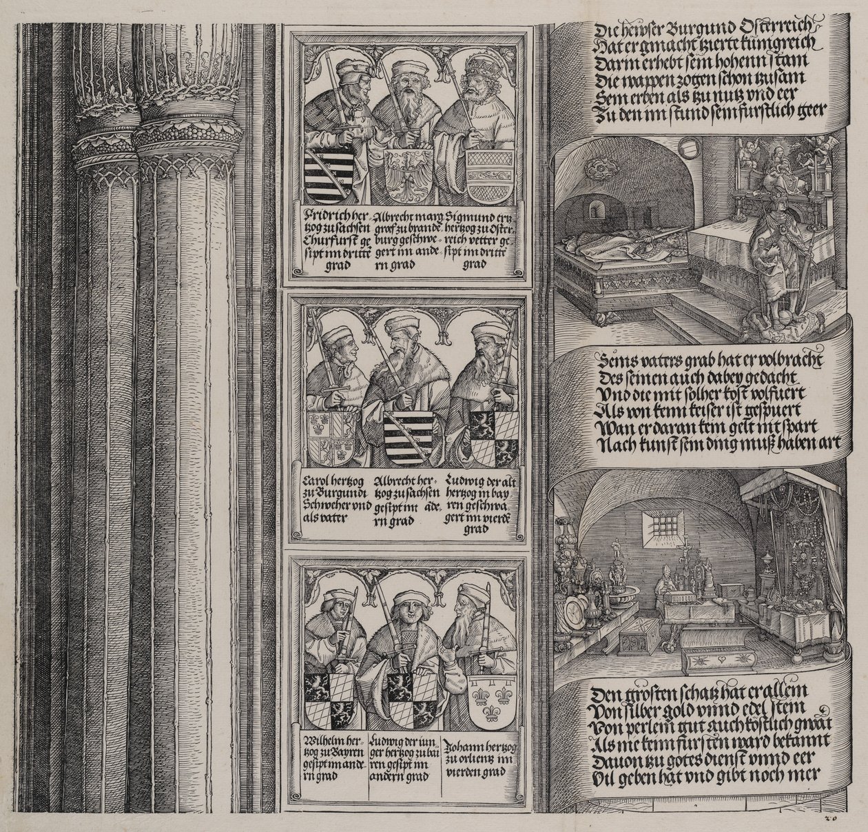 Das von Maximilian für seinen Vater errichtete Grabmal und der kaiserliche Schatz, mit Porträts von Hieronymus Andreae